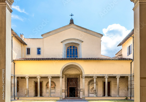 The Ionic colonnade and the four-sided portico of the church of Santa Maria Maddalena dei Pazzi, a Renaissance-style church and a former convent, in Borgo Pinti, Florence city center, Tuscany, Italt photo