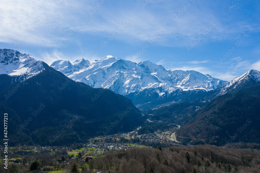 The town of Passy in the Mont Blanc massif in Europe, France, the Alps, towards Chamonix, in spring, on a sunny day. The town of Passy in the Mont Blanc massif in Europe, France, the Alps, towards Chamonix, in spring, on a sunny day.