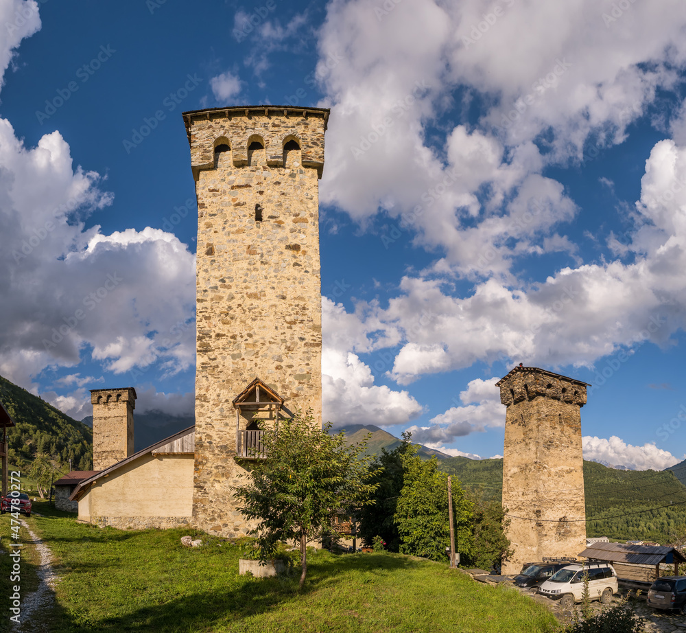 Historical Svan towers in Mestia, Svaneti region, Georgia Historical Svan towers in Mestia, Svaneti region, Georgia