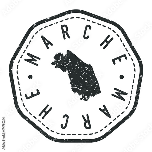 Marche, Italy Map Stamp Retro Postmark. Silhouette Postal Passport. Seal Round Vector Icon. Badge Vintage Postage Design.