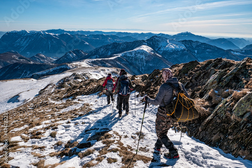 Trekking scene in the Italian alps of Lake Como photo