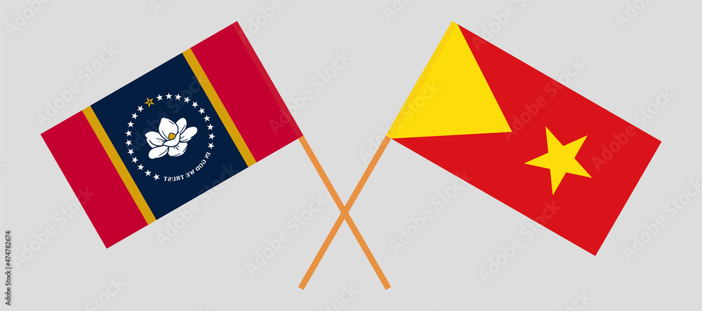 Crossed flags of the State of Mississippi and Tigray. Official colors. Correct proportion Crossed flags of the State of Mississippi and Tigray. Official colors. Correct proportion