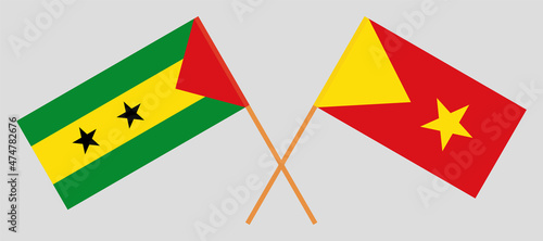 Crossed flags of Sao Tome and Principe and Tigray. Official colors. Correct proportion