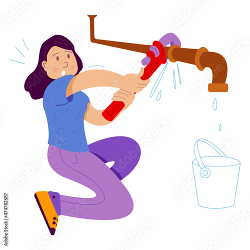 girl fixing the plumbing