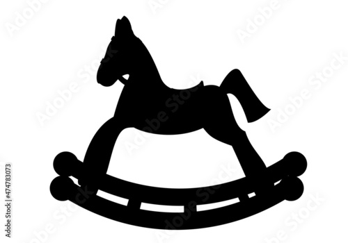Silueta negra de un caballo balancín sobre fondo blanco