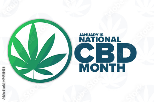 January is National CBD Month. Holiday concept. Template for background, banner, card, poster with text inscription. Vector EPS10 illustration.