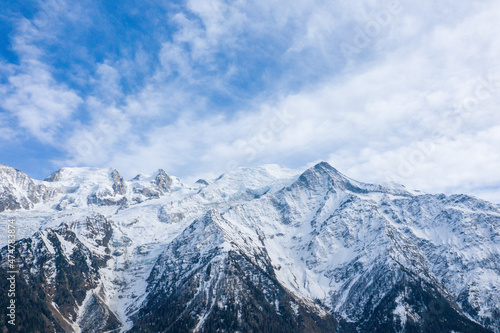 The close-up on the Mont Blanc massif in Europe  in France  in the Alps  towards Chamonix  in spring  on a sunny day.