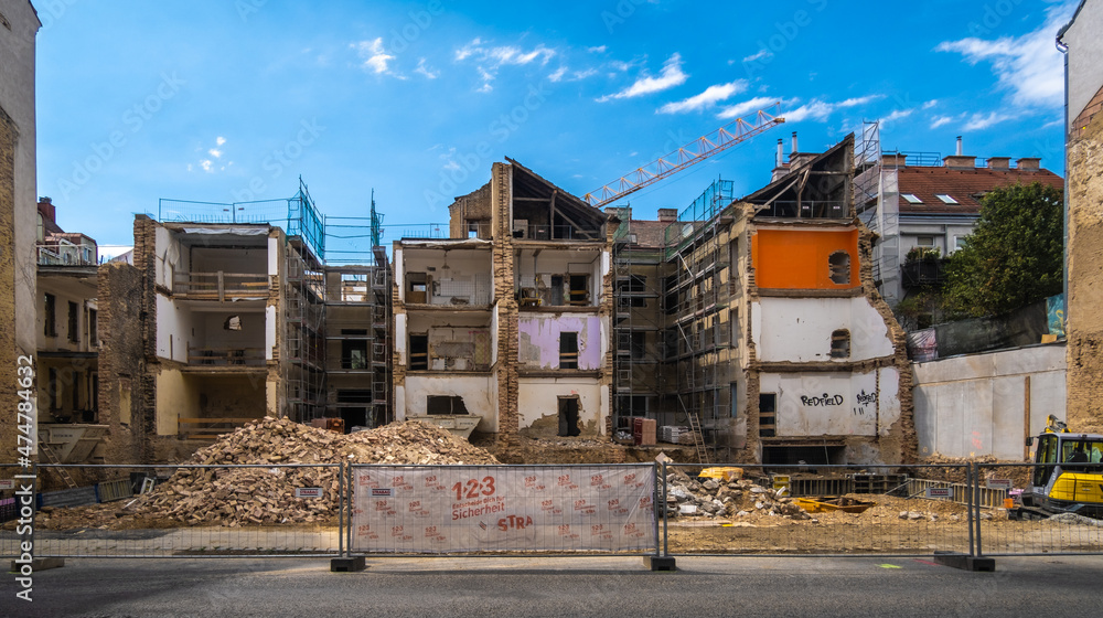 Fototapeta premium VIENNA, AUSTRIA - JULY 10, 2021: View of demolished houses in the streets of vienna