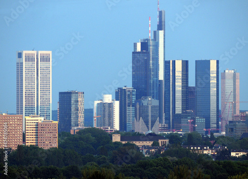 View From The Taunus Hills To The Skyline Of The Banker's City Frankfurt Am Main In Hesse Germany On A Beautiful Spring Day With A Clear Blue Sky