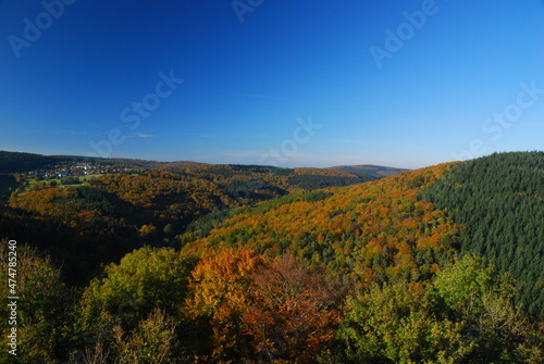 View From Fort Reifenberg To The Autumn Colors in Taunus Mountains Hesse Germany On A Beautiful Autumn Day With A Clear Blue Sky © Joerg