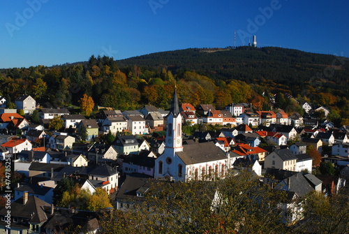 View From Fort Reifenberg To Schmitten Oberreifenberg And The Feldberg Mountain In Taunus Mountains Hesse Germany On A Beautiful Autumn Day With A Clear Blue Sky