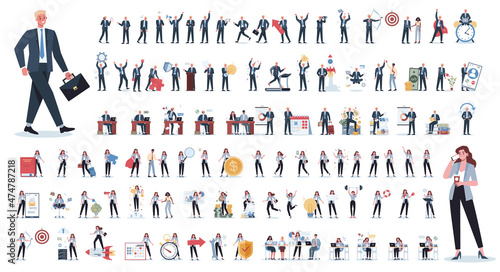 Businessman and businesswoman. Office worker character with various poses