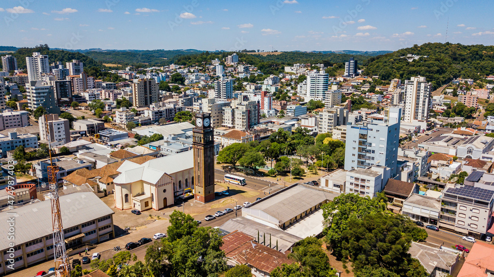 Marau RS. Aerial view of the parish church and city center of Marau, state of Rio Grande do Sul Marau RS. Aerial view of the parish church and city center of Marau, state of Rio Grande do Sul