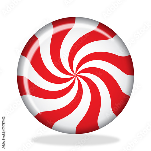 Striped sugar candy. Striped peppermint candy isolated on white background. Vector illustration for new years day, sweet-stuff, winter holiday, dessert, new years event