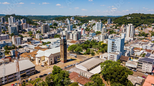 Marau RS. Aerial view of the parish church and city center of Marau, state of Rio Grande do Sul