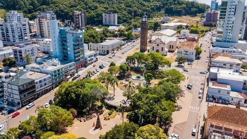 Marau RS. Aerial view of the parish church, central square and city center of Marau, state of Rio Grande do Sul