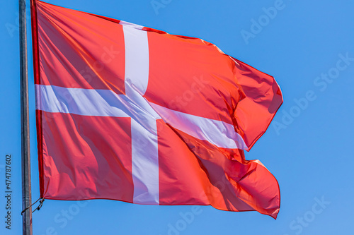 Danish national flag. Kingdom of Denmark. DK