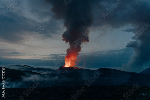 Canvas Print Fagradalsfjall, Iceland - June, 2021: volcano eruption near Reykjavik, Iceland