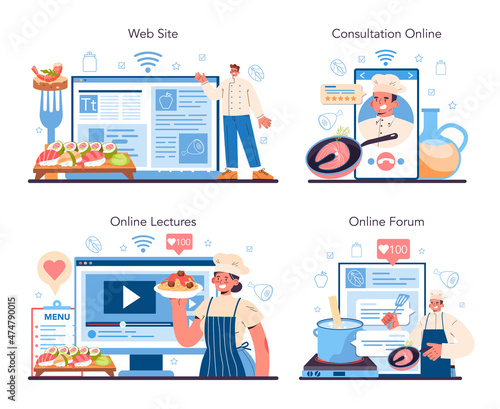 Chef online service or platform set. Culinary specialist making