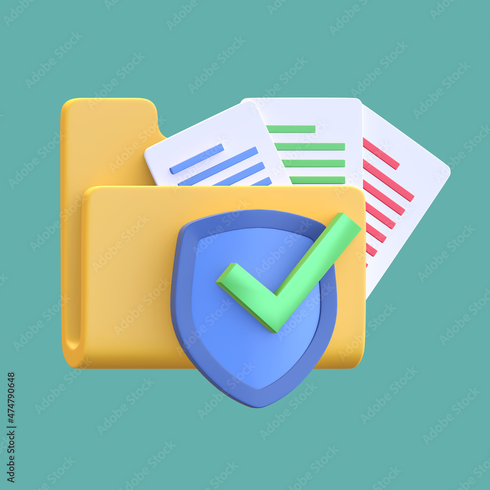 document folder data protection secured with shield and check mark icon ...