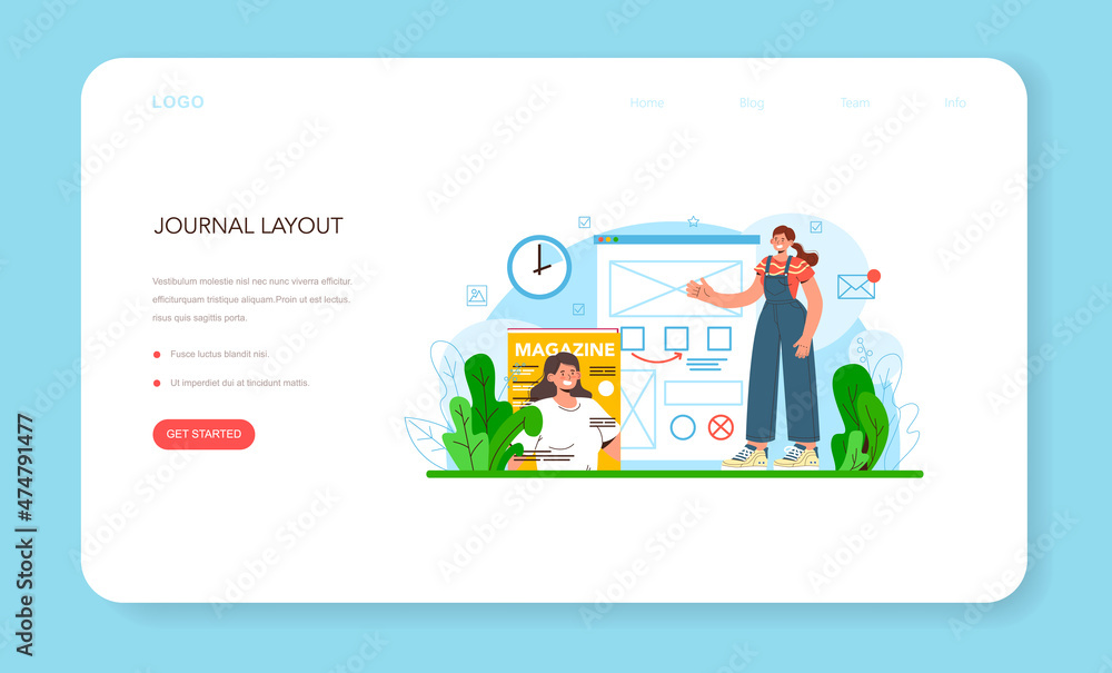 Layout designer web banner or landing page. Magazine or newspaper