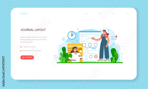 Layout designer web banner or landing page. Magazine or newspaper