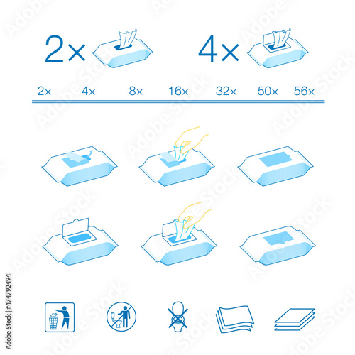 Wet wipes icon set. Vector illustration isolated on white background. Easy to use for presentation your product, design. EPS10.	