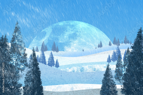 Obraz na płótnie Winter Moon Minimalist Christmas Landscape w salonie