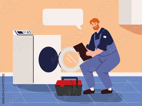 repairman with wash machine