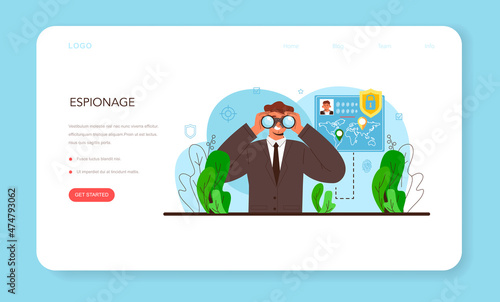 Spy web banner or landing page. Secret agent or fbi investigating crime