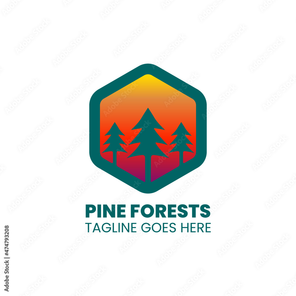 adventure logo in the form of an emblem with a pine forest image adventure logo in the form of an emblem with a pine forest image