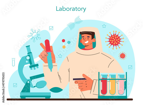 Virologist concept. Scientist studies viruses and bacteria in a laboratory.