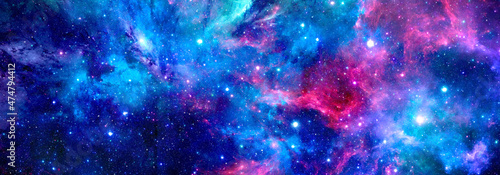 Cosmic background with blue-purple nebula and stars