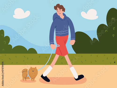 man walk with dog