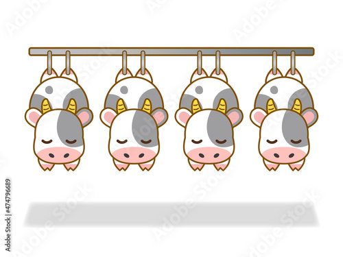 食肉工場で吊るされた牛の素材＿ベクター