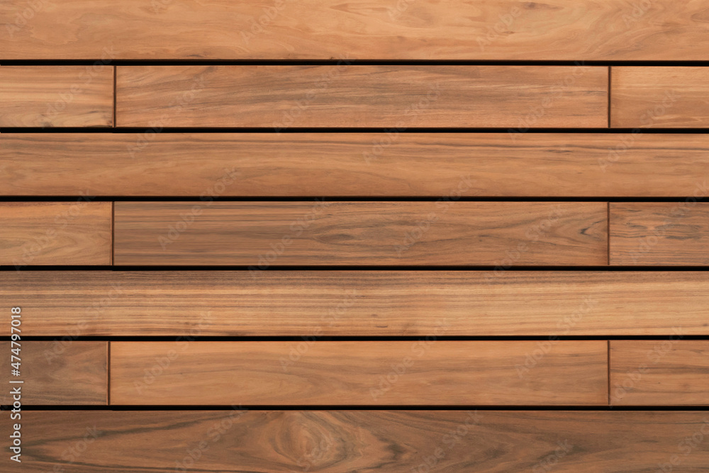 Obraz premium Exterior wooden decking or flooring on the terrace, Wood parquet flooring. exterior wooden decking or flooring isolated on white background