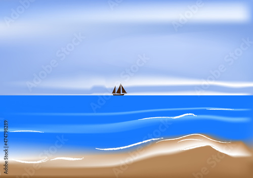 graphics image landscape view ocean and sand nature with blue sky vector illustration