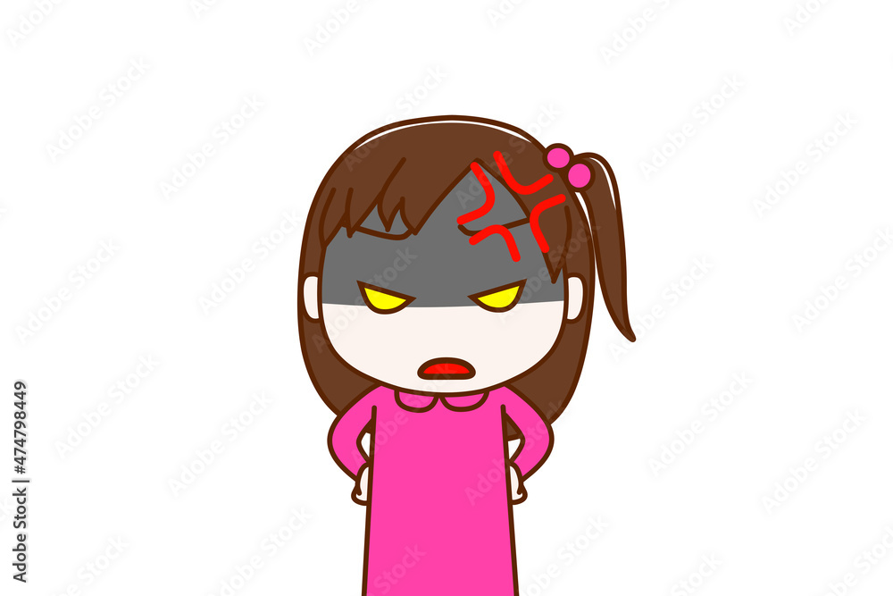 (上半身正面)ありえないことが起きてイライラしながら顔色悪く怒っている少女 (上半身正面)ありえないことが起きてイライラしながら顔色悪く怒っている少女