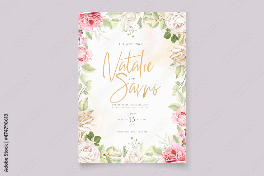 BEAUTIFUL HAND DRAWN FLORAL ROSES WEDDING INVITATION CARD SET BEAUTIFUL HAND DRAWN FLORAL ROSES WEDDING INVITATION CARD SET
