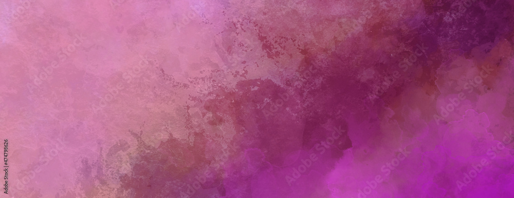 Abstract  watercolor background in red pink and purple,, painted watercolor texture and spatter, stormy cloudy sky illustration, puffy grunge storm clouds or decorative corner design