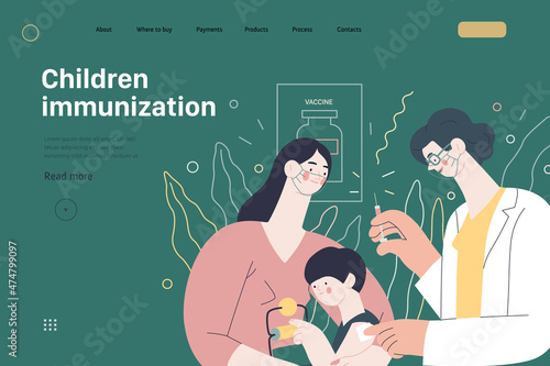 Childhood immunization - medical insurance web template. Modern flat vector