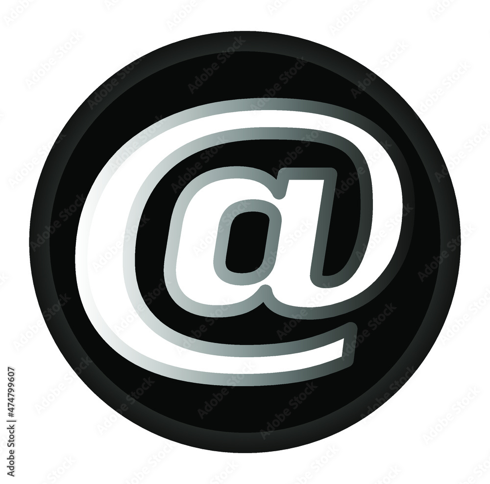 utton sign, containing em, address sign, Arobase and email address related line icon vector illustration. In black and white utton sign, containing em, address sign, Arobase and email address related line icon vector illustration. In black and white