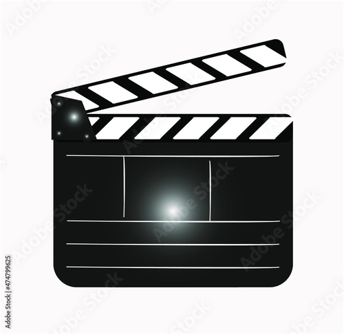 Film clapper board isolated on white background. vector illustration of cinema, with glare on clapperboard. 