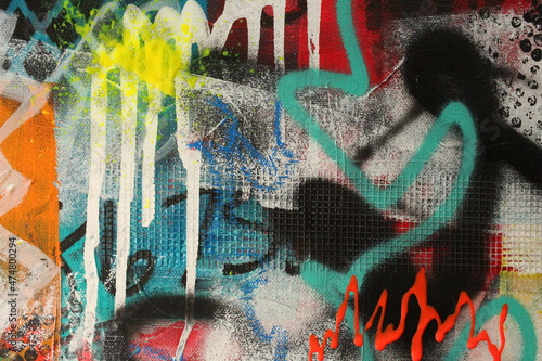 Abstract graffiti style painting for backgrounds with drips.