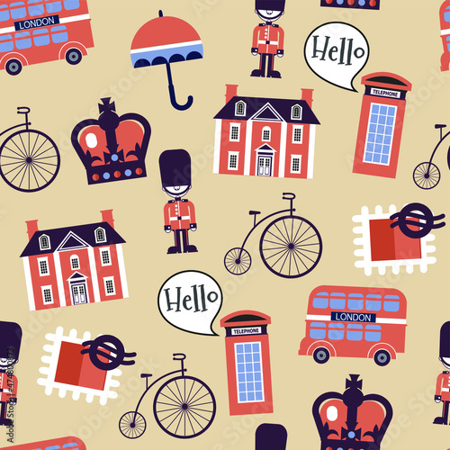 Photography London cartoon childish seamless pattern
