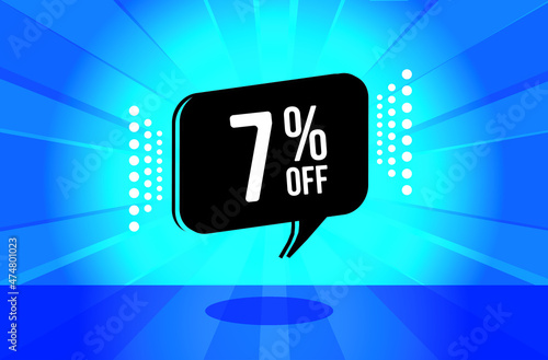 7 percent discount. blue banner with floating balloon for promotions and offers. Vector Illustration.