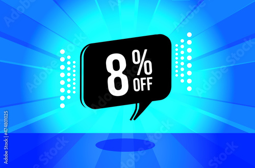 8 percent discount. blue banner with floating balloon for promotions and offers. Vector Illustration.