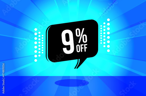9 percent discount. blue banner with floating balloon for promotions and offers. Vector Illustration.