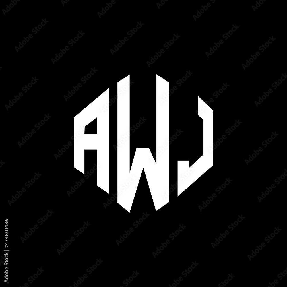 AWJ letter logo design with polygon shape. AWJ polygon and cube shape logo design. AWJ hexagon vector logo template white and black colors. AWJ monogram, business and real estate logo.
