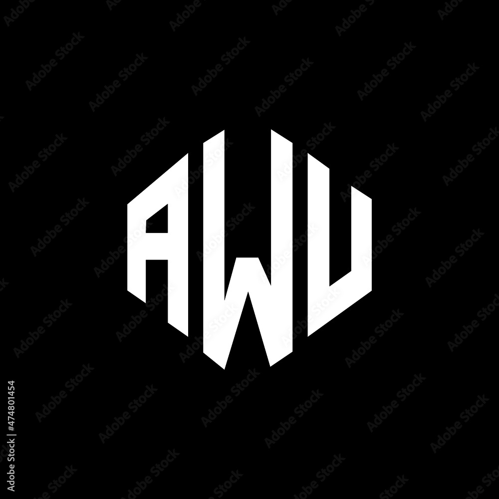 AWU letter logo design with polygon shape. AWU polygon and cube shape logo design. AWU hexagon vector logo template white and black colors. AWU monogram, business and real estate logo.